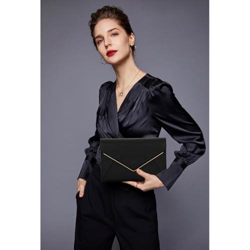 DEXMAY DM DEXMAY Evening Clutch Handbag for Women Elegant Saffiano PU Leather Envelope Handheld Purse Formal Foldover Dressy Bag Black - Image 4