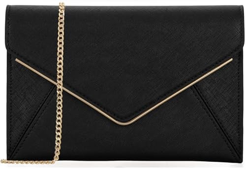 DEXMAY DM DEXMAY Evening Clutch Handbag for Women Elegant Saffiano PU Leather Envelope Handheld Purse Formal Foldover Dressy Bag Black - Image 2