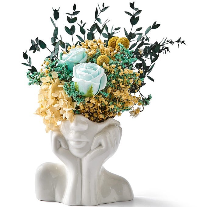FJS CERAMIC FACE VASES WHITE FLOWER VASES FOR DECOR MODERN DECORATIVE VASE CENTERPIECE FOR TABLE SHELF LIVING ROOM OFFICE BEDROOM