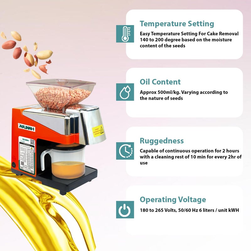 HAKURA HAKURA H2O2B Comfort Oil Extractor Oil Maker Press Machine For Home 560 Watts Red  - Image 3