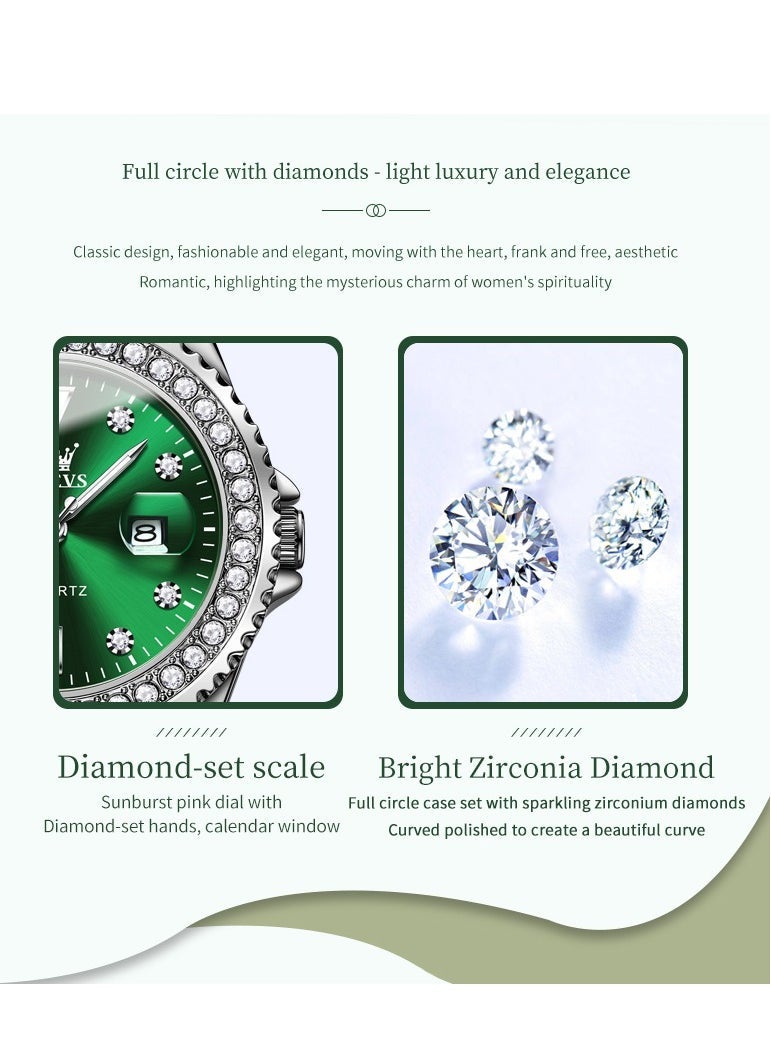 OLEVS Watches for Women Stainless Steel Quartz Water Resistant Analog Watch 34mm Silver 9945 - Image 3