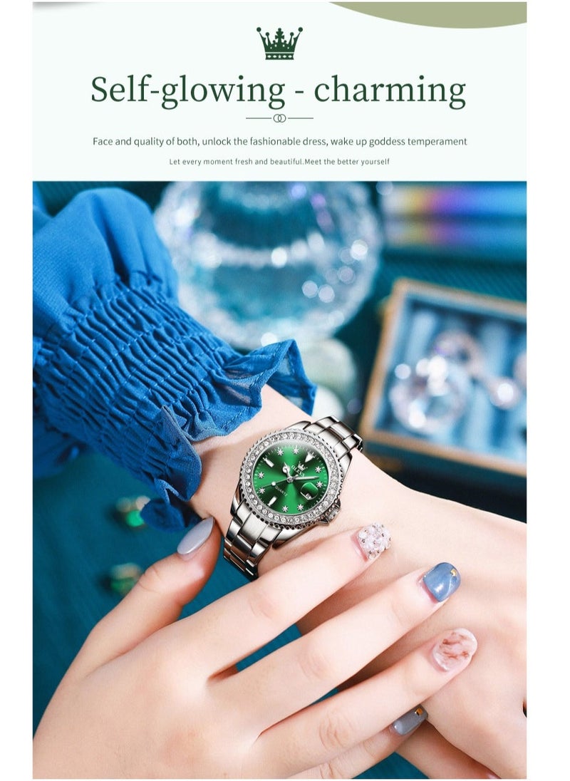 OLEVS Watches for Women Stainless Steel Quartz Water Resistant Analog Watch 34mm Silver 9945 - Image 4