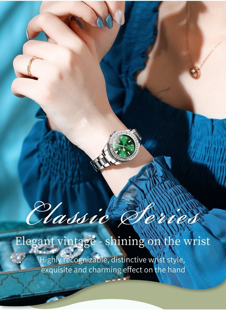 OLEVS Watches for Women Stainless Steel Quartz Water Resistant Analog Watch 34mm Silver 9945 - Image 2