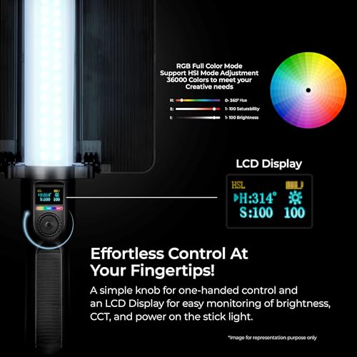Digitek (DSL 600 RGB) 35W Bi-Color + 30W RGB LED Video Stick Light with Barndoor, Dual Temp 2700K-7500K, 14 Special Effects, 3500LM, CRI >95, C Type Charging, 1/4' Mount - Image 5