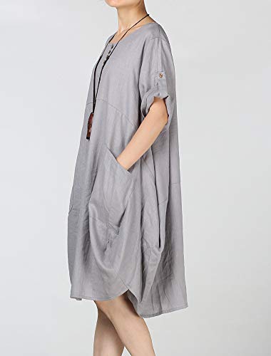 LaovanIn Women's Plus Size Tunic Dress Summer Cotton Linen T Shirt Knee-Length Dresses X-Large Gray - Image 2