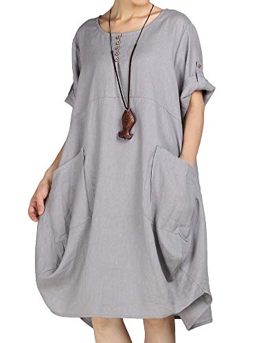 LaovanIn Women's Plus Size Tunic Dress Summer Cotton Linen T Shirt Knee-Length Dresses X-Large Gray - Image 5