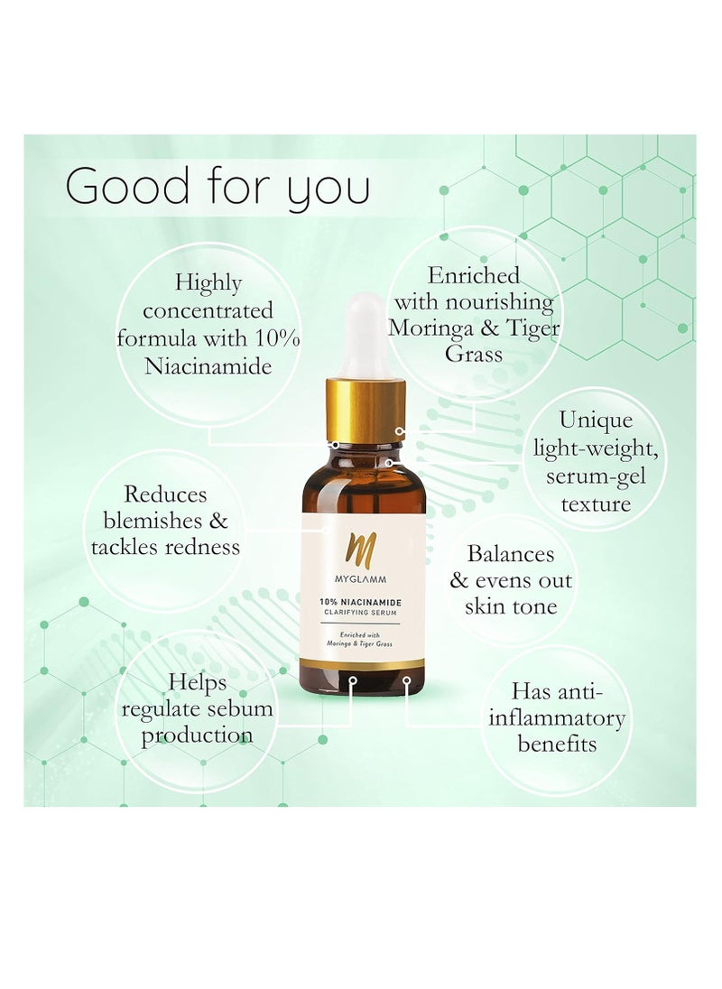 10% Niacinamide Clarifying Serum 30 ml   Face Serum for Acne Marks  Blemishes With Moringa and Tiger Grass