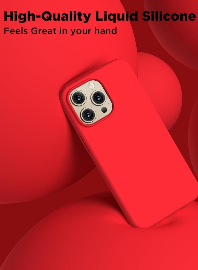 MUNTAQI حافظة متوافقة مع آيفون 15 برو ماكس، حافظة سائلة من السيليكون، غطاء واقي مضاد للصدمات كامل الجسم رفيع ونحيف مع بطانة ميكروفايبر ناعمة مضادة للخدش، 6.7 بوصة - أحمر - Image 5