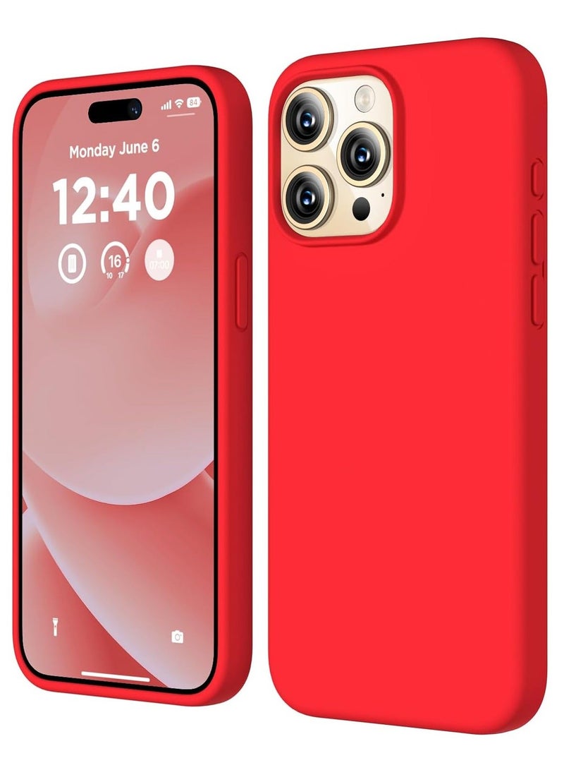 MUNTAQI حافظة متوافقة مع آيفون 15 برو ماكس، حافظة سائلة من السيليكون، غطاء واقي مضاد للصدمات كامل الجسم رفيع ونحيف مع بطانة ميكروفايبر ناعمة مضادة للخدش، 6.7 بوصة - أحمر - Image 1