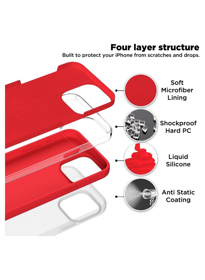 MUNTAQI حافظة متوافقة مع آيفون 15 برو ماكس، حافظة سائلة من السيليكون، غطاء واقي مضاد للصدمات كامل الجسم رفيع ونحيف مع بطانة ميكروفايبر ناعمة مضادة للخدش، 6.7 بوصة - أحمر - Image 3