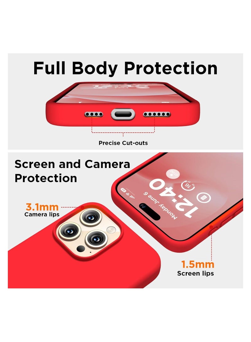 MUNTAQI حافظة متوافقة مع آيفون 15 برو ماكس، حافظة سائلة من السيليكون، غطاء واقي مضاد للصدمات كامل الجسم رفيع ونحيف مع بطانة ميكروفايبر ناعمة مضادة للخدش، 6.7 بوصة - أحمر - Image 4