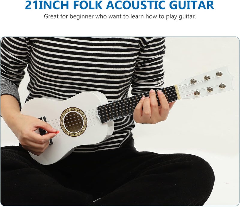 comfrt 21 Inch Guitar Small Acoustic Guitar for Beginners 6- String Wooden Guitar White - Image 1