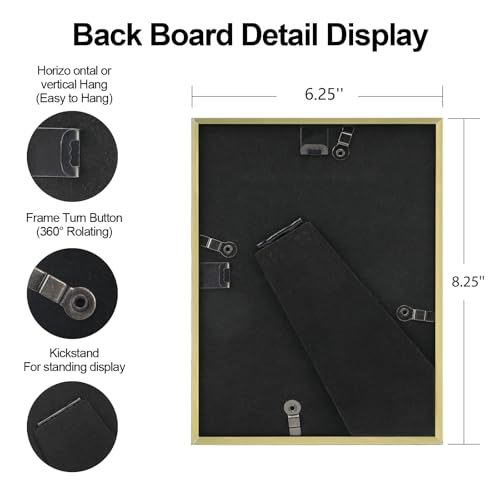 BKABOT 6x8 Picture Frame, Brass Aluminum Metal Photo Frames with HD Glass, Fits 5x7 with Mat or 6 x 8 without Mat, Display for Wall and Table - Image 3