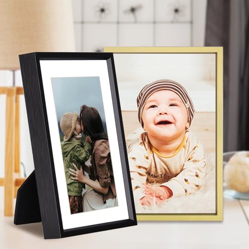 BKABOT 6x8 Picture Frame, Brass Aluminum Metal Photo Frames with HD Glass, Fits 5x7 with Mat or 6 x 8 without Mat, Display for Wall and Table - Image 5