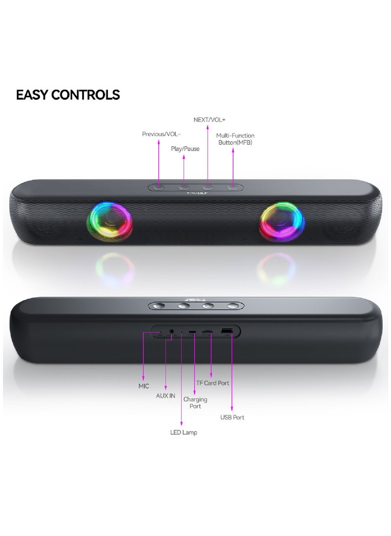 T-WOLF Computer Speakers Bluetooth Desktop Soundbar Stereo Audio RGB Gaming PC  Wireless AUX Wired USB Power Desk Monitor Laptop PC External Speaker  - Image 3