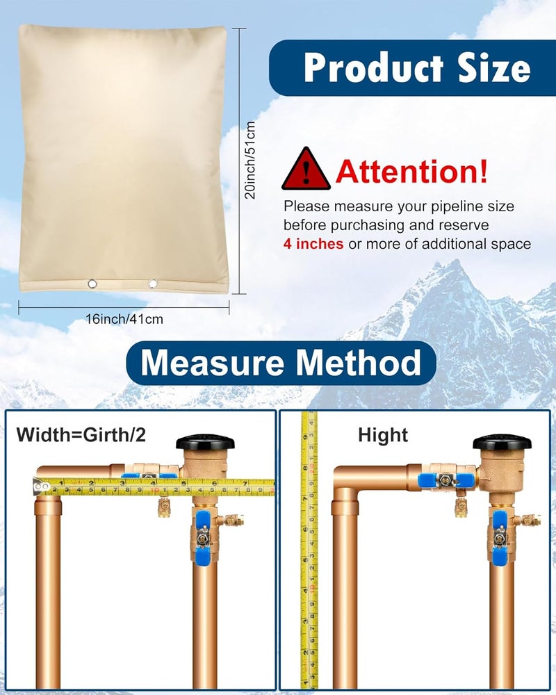 Actgan Backflow Preventer Insulation Cover, (5°F) 16"X20" 5 Layers Outdoor Pressure Vacuum Breaker Sprinkler Valve Faucet Cover for Winter Freeze Protection Beige - Image 2