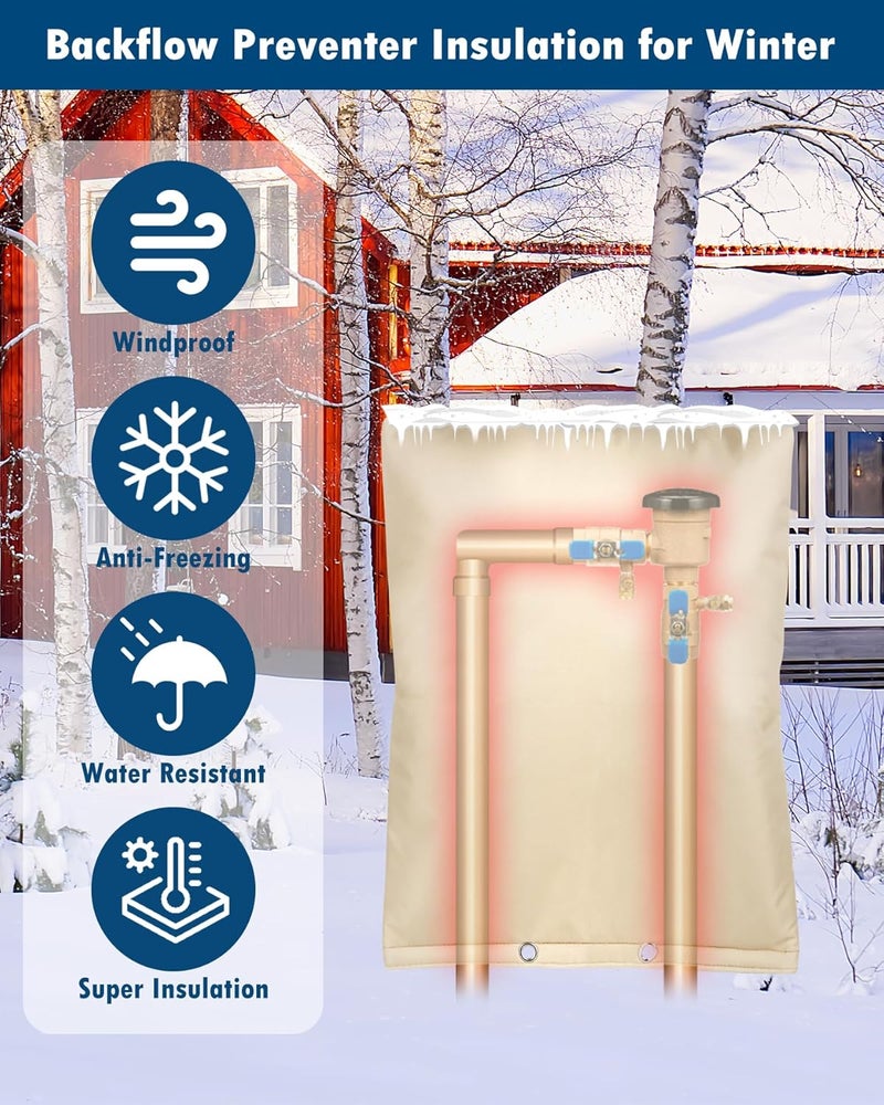 Actgan Backflow Preventer Insulation Cover, (5°F) 16"X20" 5 Layers Outdoor Pressure Vacuum Breaker Sprinkler Valve Faucet Cover for Winter Freeze Protection Beige - Image 5