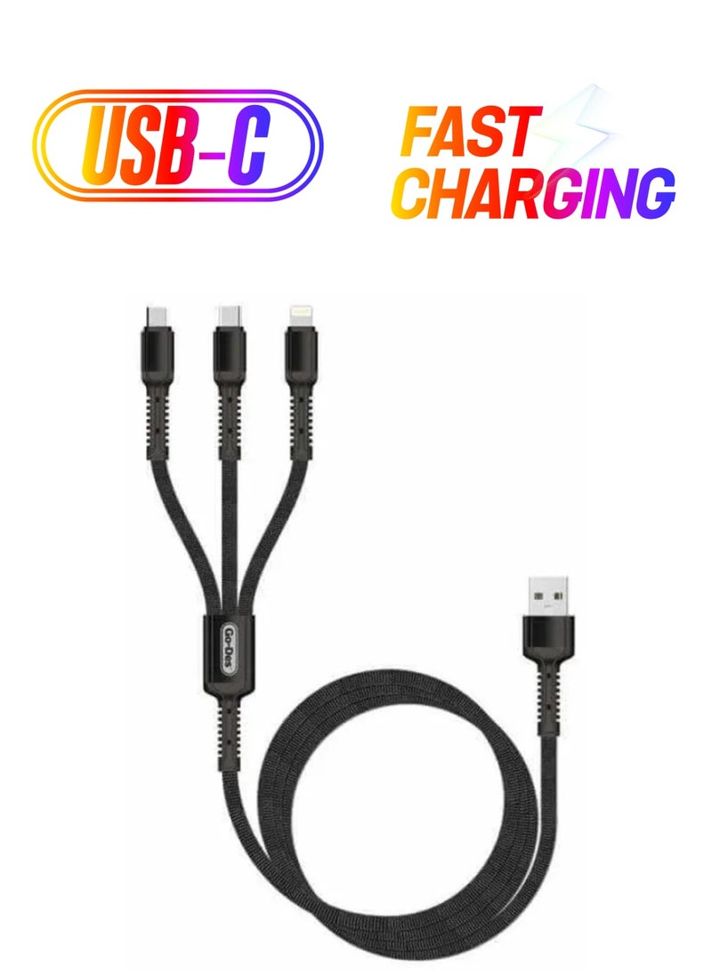 Go-Des 3in1 Fast charging Data cable type C ios and Micro Usb 3A, 1.2M GD-UC511 - Image 1