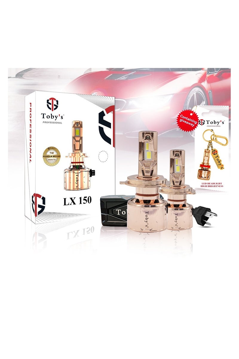 Toby's Toby’s LX-150 H4 – 300W 2 Pieces of LED Headlights with 30,000 Lumens, IP65 Protection, Rotary Cooling, and Bonus Keychain for Ultimate Night Driving Power - Image 1