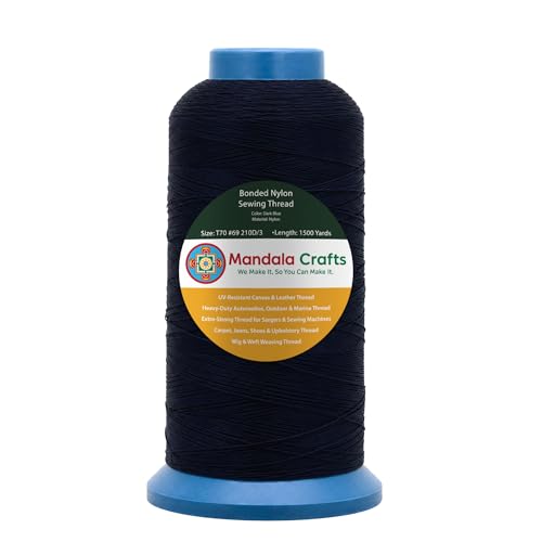 Mandala Crafts Size 69 210D T70 Bonded Nylon Thread Dark Blue 1500 YDs Tex 70 Heavy Duty Sewing Threads for Leather Jeans Weaving Outdoor Marine Upholstery - Image 1