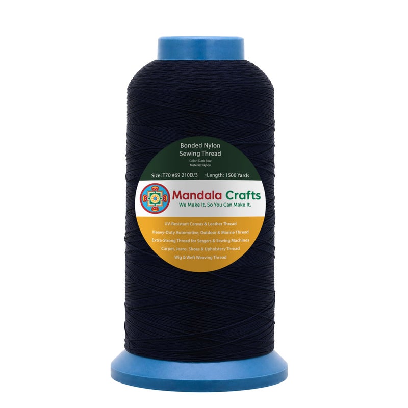 Mandala Crafts Size 69 210D T70 Bonded Nylon Thread Dark Blue 1500 YDs Tex 70 Heavy Duty Sewing Threads for Leather Jeans Weaving Outdoor Marine Upholstery - Image 3