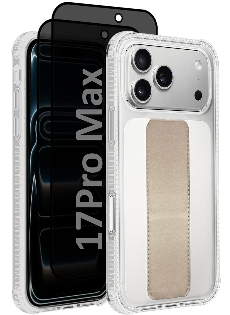 CATANES 3 Packs Finger Grip Clear Case Cover for iPhone 17 Pro Max - Kickstand Car Magnetic Holder Multi-function Protective Two-in-one Case with Two Privacy Screen Protectors - Golden - Image 1