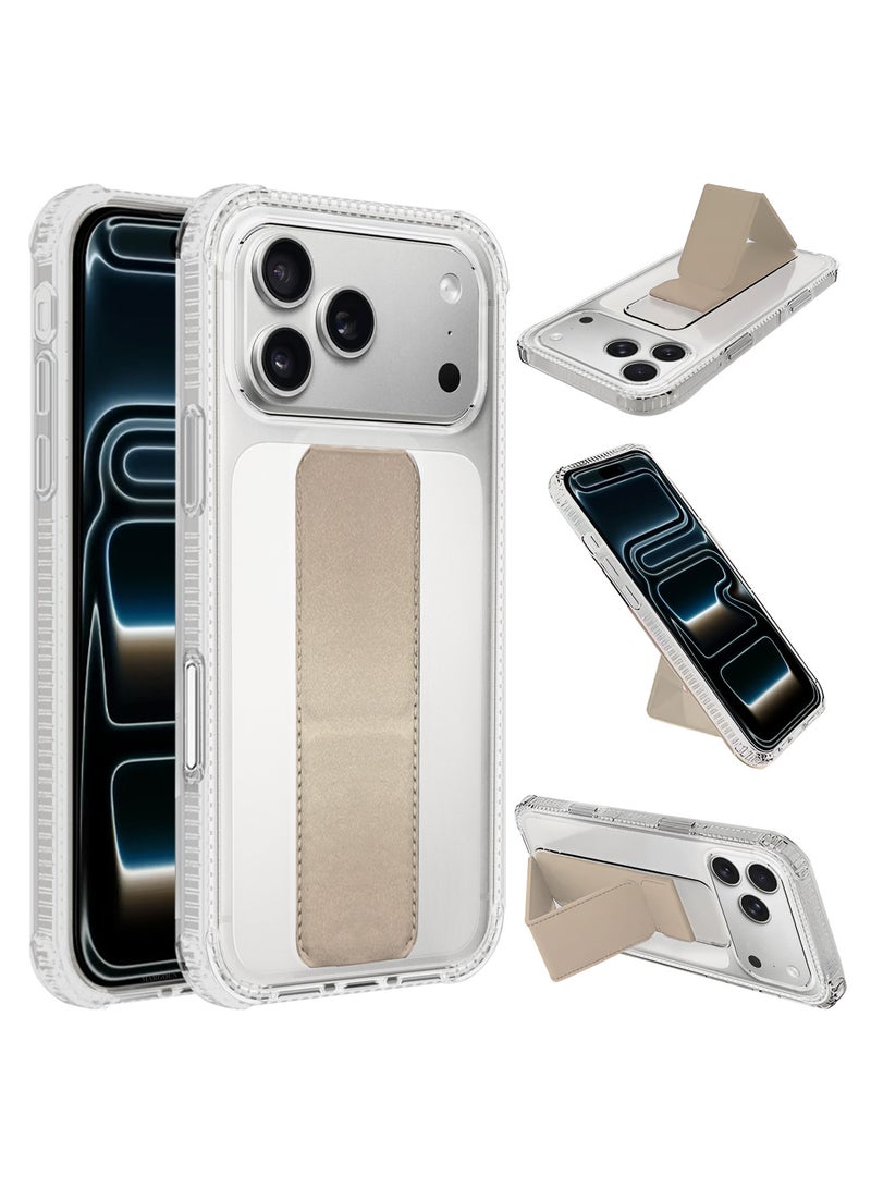 CATANES 3 Packs Finger Grip Clear Case Cover for iPhone 17 Pro Max - Kickstand Car Magnetic Holder Multi-function Protective Two-in-one Case with Two Privacy Screen Protectors - Golden - Image 3