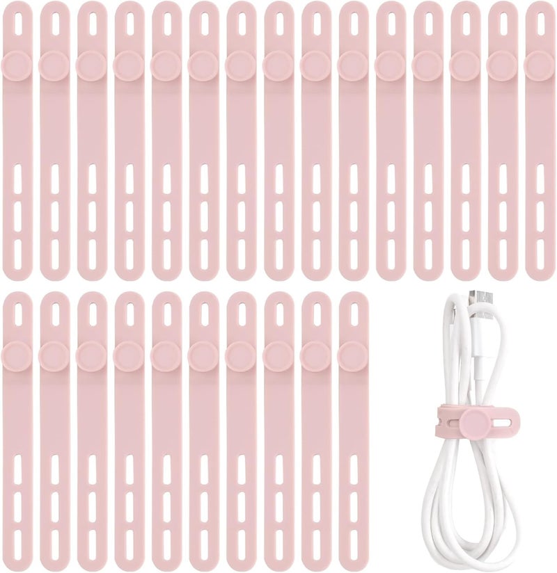 Oligei 25 Pcs Silicone Cable Ties, Cable Ties Reusable, High Elasticity Cord Wraps for Electrical Cords, Cord Organizer for Earphone, Phone Charger(Pink) - Image 1