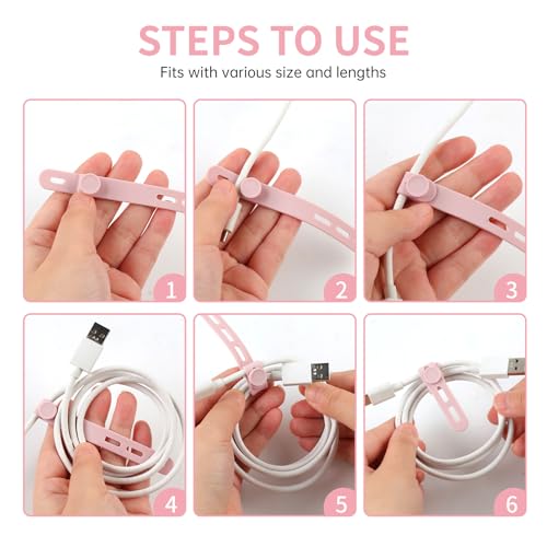 Oligei 25 Pcs Silicone Cable Ties, Cable Ties Reusable, High Elasticity Cord Wraps for Electrical Cords, Cord Organizer for Earphone, Phone Charger(Pink) - Image 5