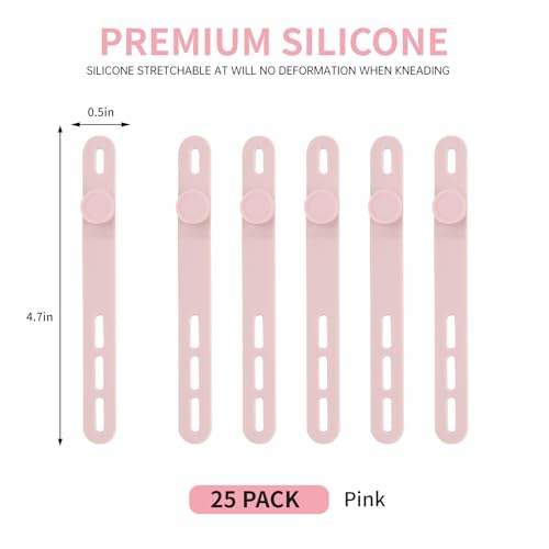 Oligei 25 Pcs Silicone Cable Ties, Cable Ties Reusable, High Elasticity Cord Wraps for Electrical Cords, Cord Organizer for Earphone, Phone Charger(Pink) - Image 2