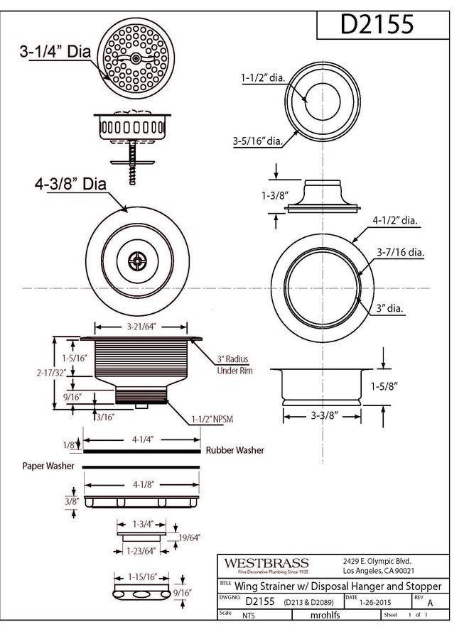 Westbrass D2155-12 Wing Nut Style Large Kitchen Basket Strainer with Waste Disposal Flange and Stopper, Oil Rubbed Bronze - Image 2