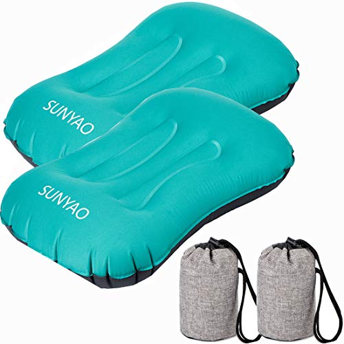 SUNYAO 2 Pack Set Ultralight Inflatable Camping Pillows with Compact Pouch Sack Ergonomic Pillow for Neck & Lumbar Support While Camping, Backpacking，Hiking - Image 1