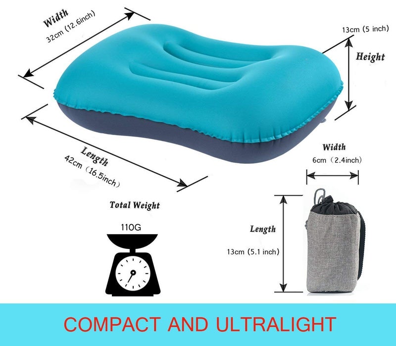 SUNYAO 2 Pack Set Ultralight Inflatable Camping Pillows with Compact Pouch Sack Ergonomic Pillow for Neck & Lumbar Support While Camping, Backpacking，Hiking - Image 5