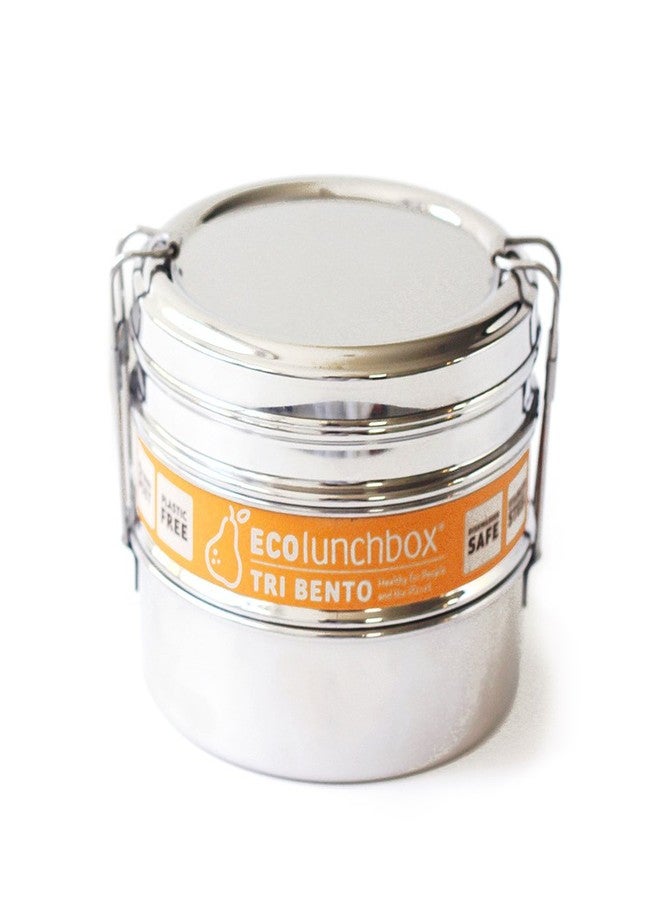 ECOlunchbox صندوق غداء ECOlunchbox Tri Bento ثلاثي الطبقات من الفولاذ المقاوم للصدأ | سعة 4.5 أكواب (36 أونصة) | 5.25 × 5.25 × 4 بوصات (13.5 × 13.5 × 10 سم) | مثالي لتحضير الوجبات، والوجبات الخفيفة، والتحكم في الحصص | متين، خالي من BPA - Image 1