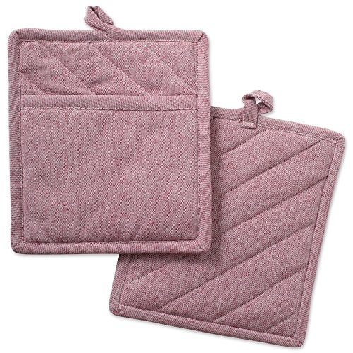 DII 100% Cotton Solid Chambray Kitchen Set, Potholders, Aqua, 2 Piece - Image 1