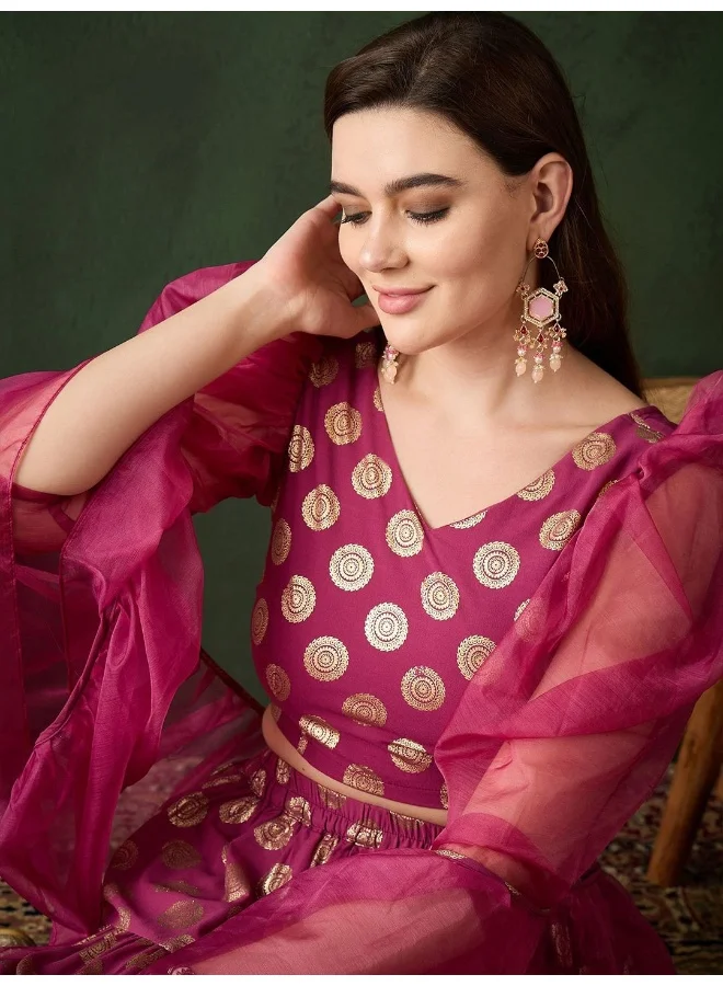 AKS Magenta Gold Foil printed tiered lehenga Choli