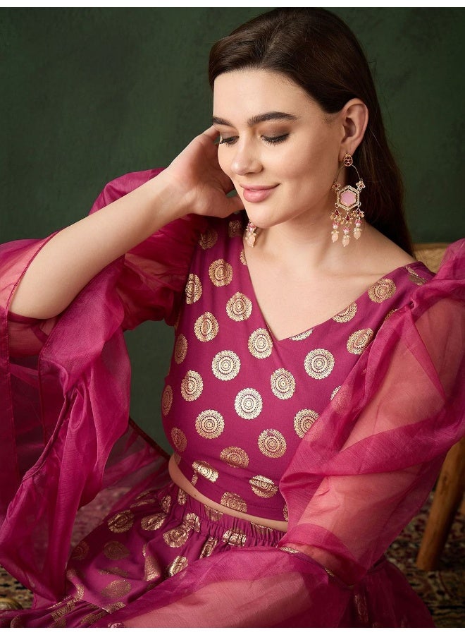 AKS Magenta Gold Foil printed tiered lehenga Choli - Image 1