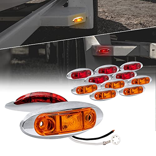 ONLINE LED STORE TRUE MODS 12pc 2.5" Amber + Red LED Trailer Marker Light w/Chrome Bezel [DOT FMVSS 108] [SAE P2] [Surface Mount] [Waterproof IP67] Clearance Side Marker Lights for Trailer Truck - Image 1