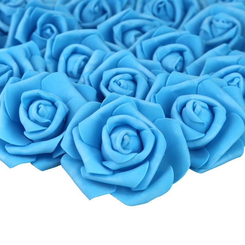 Lightingsky 3 × 1.6 × 3 بوصات 100pcs DIY Real Touch 3D Foam Foam Rose Head بدون جذع لتزيين منزل حفل الزفاف (100pcs Blue)