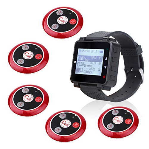 Retekess T128 Restaurant Pager System,Smart Call Button,Max 500,Wrist Pager,5 4-Key Help Alert Waterproof Call Buttons for Waiter,Customer,Caregiver - Image 1