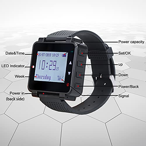 Retekess T128 Restaurant Pager System,Smart Call Button,Max 500,Wrist Pager,5 4-Key Help Alert Waterproof Call Buttons for Waiter,Customer,Caregiver - Image 2