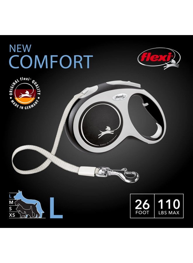 فلكسي مقود الكلب القابل للسحب FLEXI® New Comfort Tape للكلاب الكبيرة التي يصل وزنها إلى 110 رطل - 26 قدمًا، نايلون، رمادي/أسود | مقود مشي للحيوانات الأليفة خالٍ من التشابك مع فرامل بيد واحدة وإيقاف مؤقت وقفل | منتج بجودة ألمانية - Image 2
