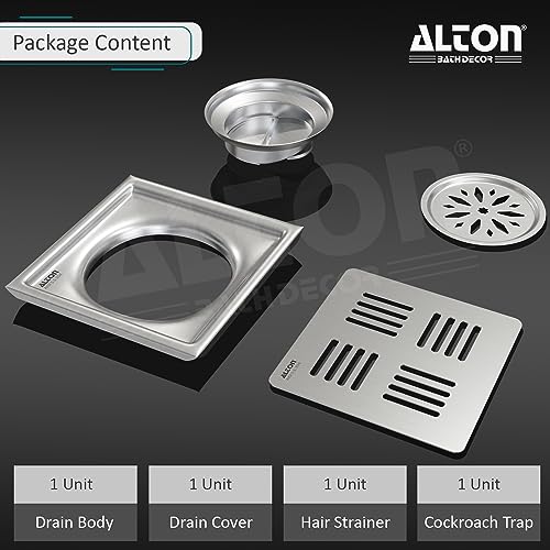 ALTON ALD1001, SS-304 Grade, 5x5 INCH Plain, Bathroom Grating Square Floor Drain Jali with Cockroach Trap, Matte - Image 4