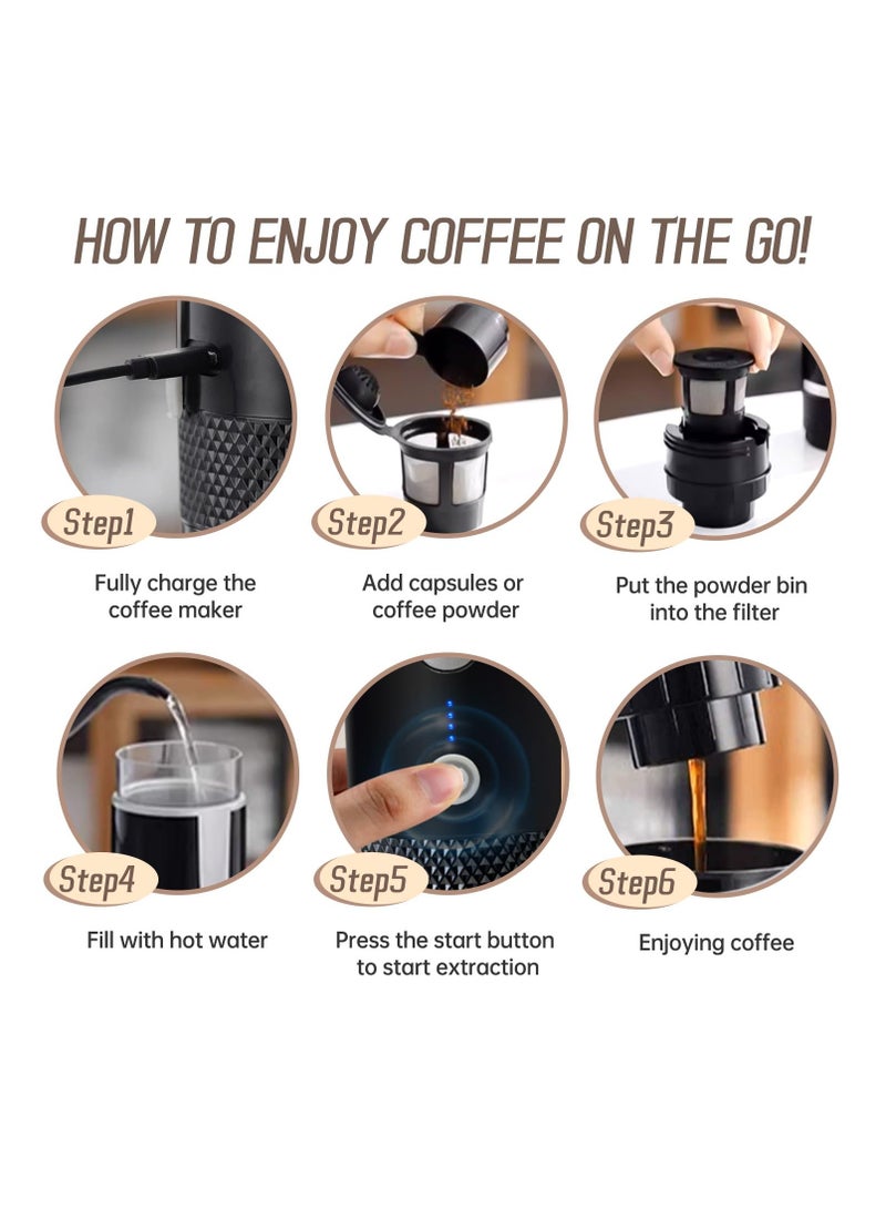 SYOSI صانع الإسبريسو المحمولة، آلة قهوة كهربائية للسفر إصدار غير ساخن متوافقة مع كبسولات K وقهوة مطحونة، صانع إسبريسو مدمج للمكتب، السفر، التخييم، واستخدامات في الهواء الطلق - Image 5