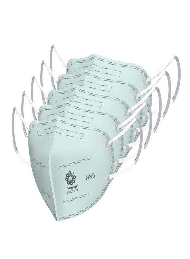 بروميسكا قناع الوجه بروميسكا N95 (عبوة من 5 قطع) قناع وجه واقٍ بحلقة للأذن، ترشيح من 5 طبقات مع قطن أصلي منفوخ بالذوبان والهواء الساخن (صغير، أخضر) - Image 1