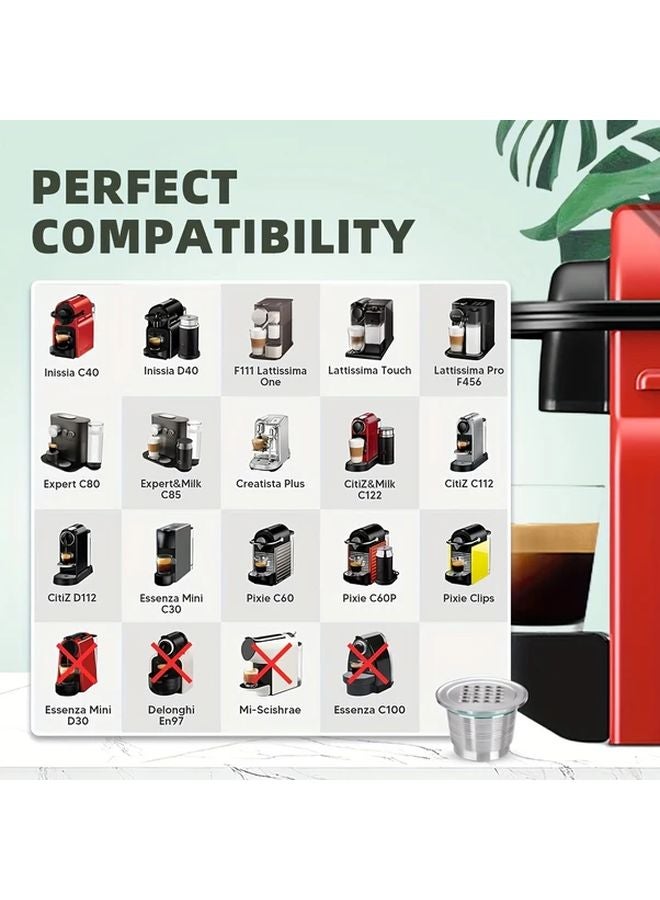 كبسولات قهوة قابلة لإعادة الاستخدام وقابلة لإعادة التعبئة، مصنوعة من الفولاذ المقاوم للصدأ ومزودة بمكبس بلاستيكي، مناسبة لآلات نسبرسو الأصلية ذات الوجهين - Image 5