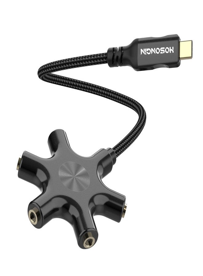 HOSONGIN USB-C Audio Splitter for 5 Headphones - USB C to 3.5mm Hi-Res DAC Adapter for MacBook, iPad Pro, Galaxy S24, Pixel - Travel, Classroom, Gaming Use - Share Audio with Friends - Image 1