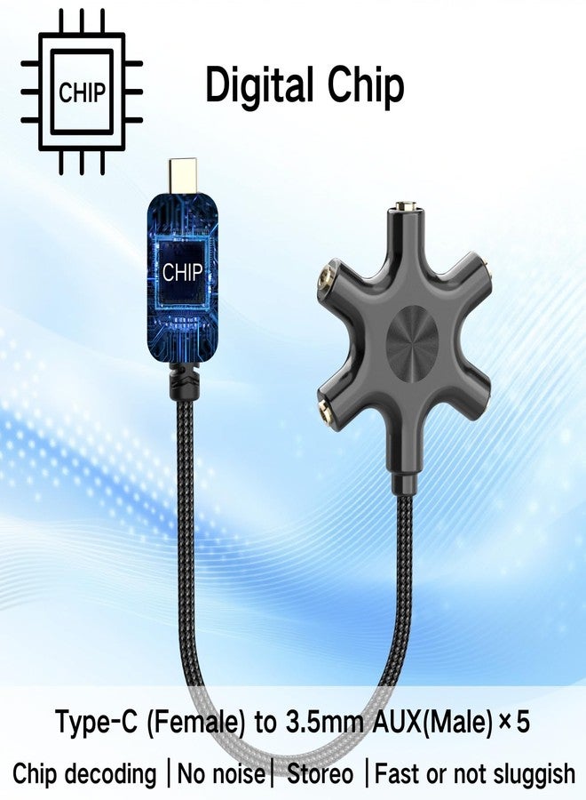 HOSONGIN USB-C Audio Splitter for 5 Headphones - USB C to 3.5mm Hi-Res DAC Adapter for MacBook, iPad Pro, Galaxy S24, Pixel - Travel, Classroom, Gaming Use - Share Audio with Friends - Image 5