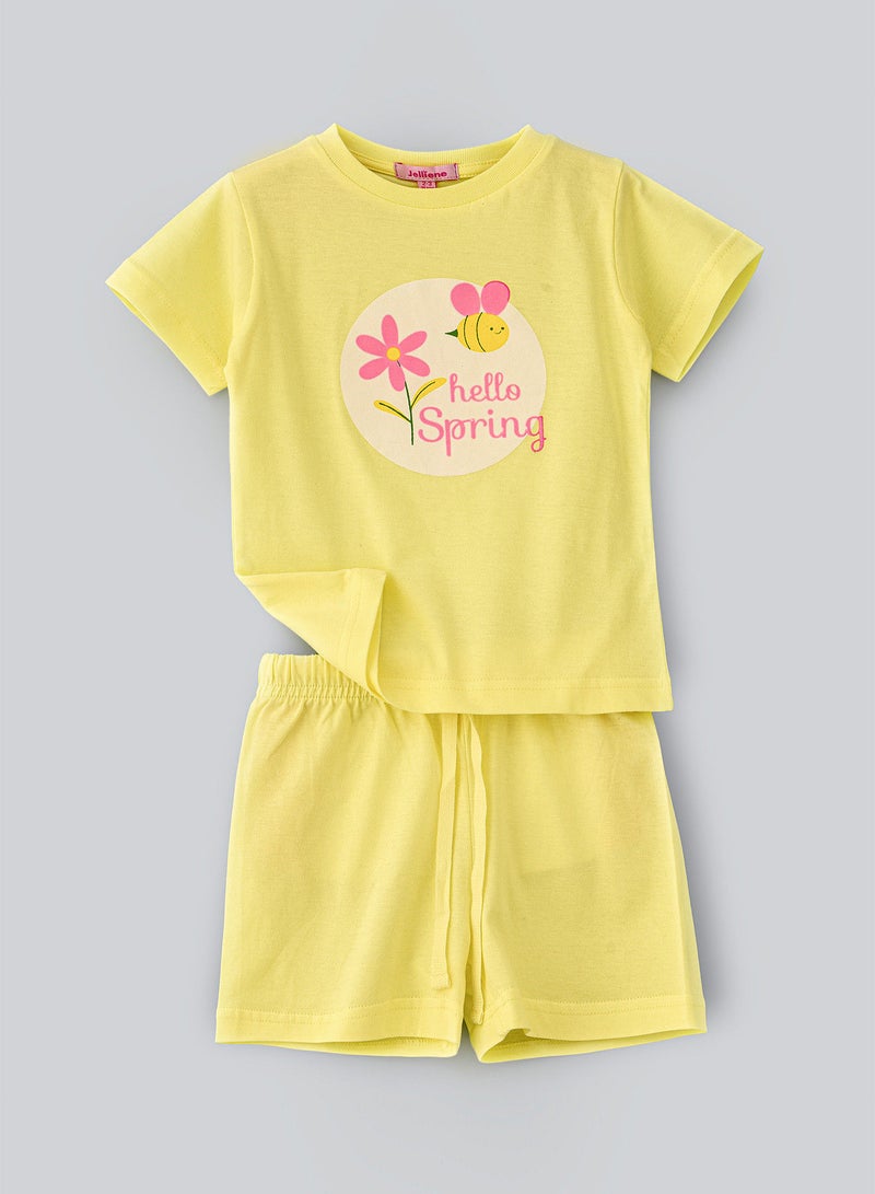 Jelliene Round neck s/slv graphic t-shirt with solid shorts - Image 1