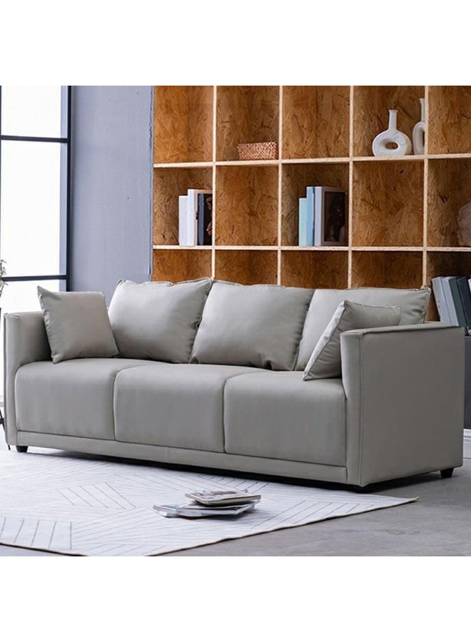 Ripple FURNITURE UAE Homes Modern 3-Seater Sofa, Foam-Filled Cushions, Scratch-Resistant Leather, Beige (Light Grey) - Image 1